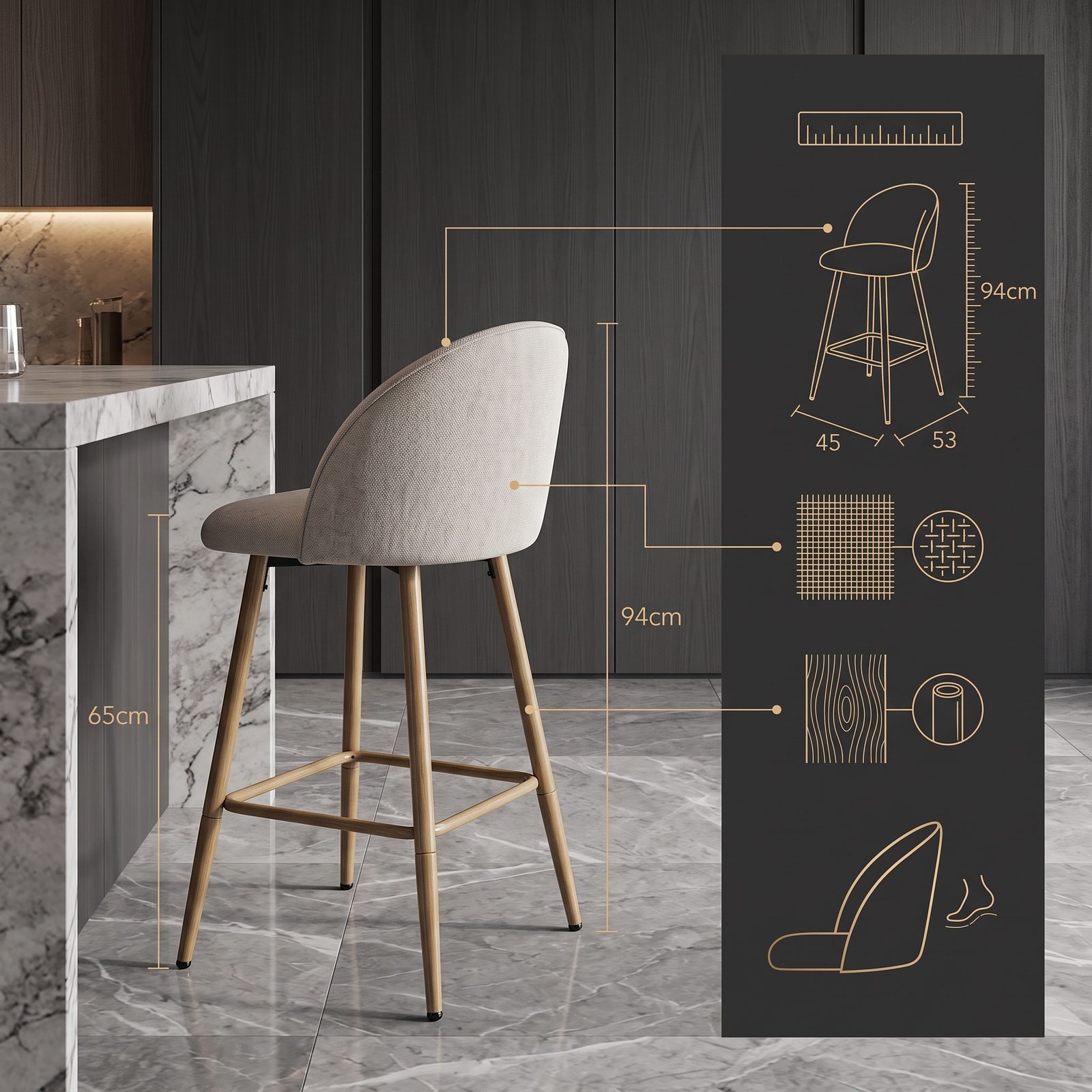 كرسي بار حديث مبطن (C-055B) - Easy Furniture
