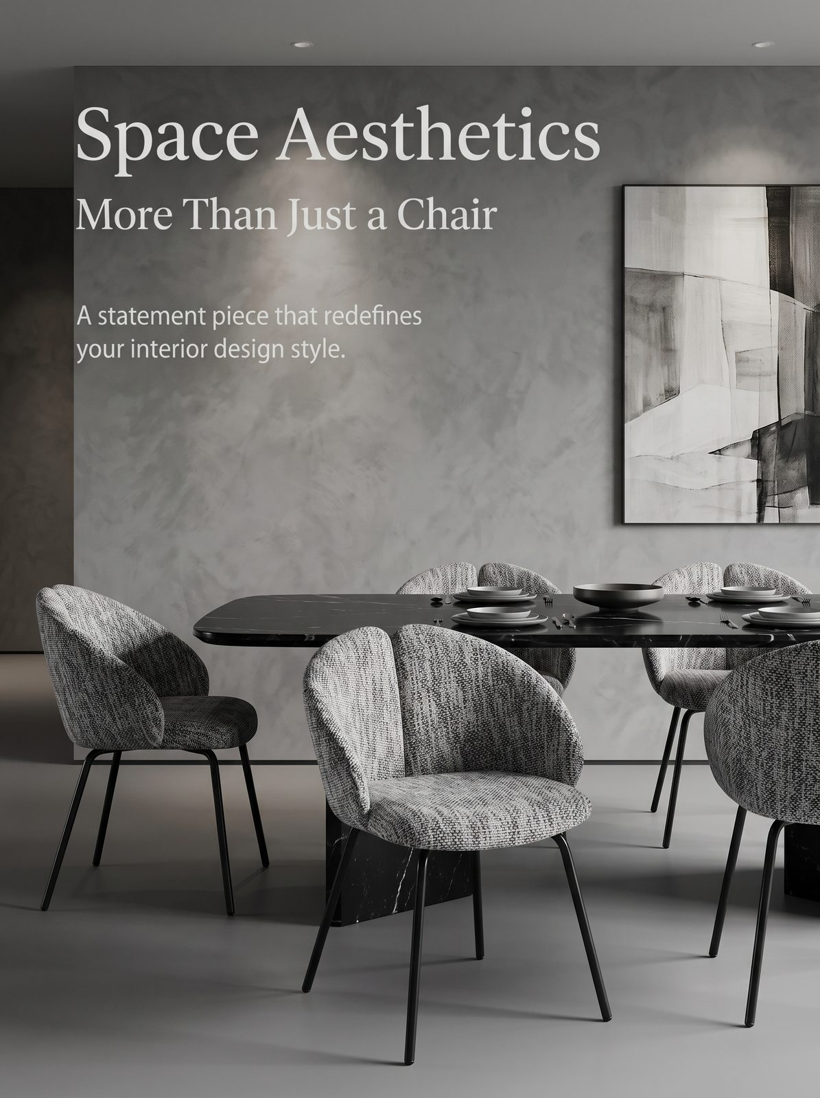 مجموعة كراسي طعام رمادية C-130 حول طاولة سوداء – Easy Furniture