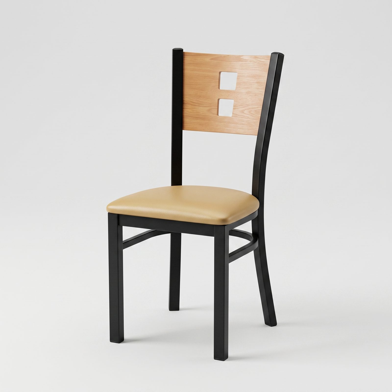 كرسي طعام أسود C-210 بظهر خشبي مفرغ – Easy Furniture