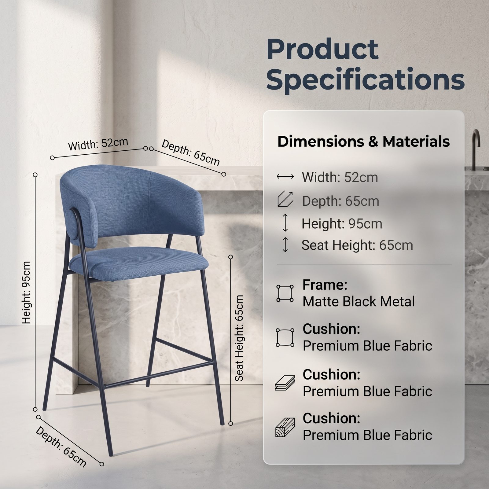 Modern Upholstered Bar Stool (C-249BC) - Image 3