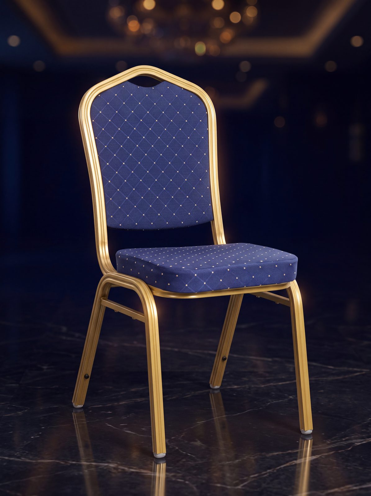 كرسي مأدبة أزرق داكن C-605 بإطار ألمنيوم ذهبي – Easy Furniture